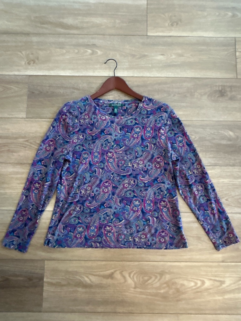 Lauren Ralph Lauren Paisley Long Sleeve Knit Top Womens XL Cotton